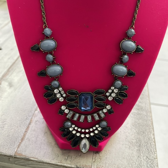 Runway Blue Rhinestone Adjustable Necklace - Picture 2 of 3